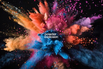 Wall Mural - Colorful holi powder explosion isolated on black background. Multicolored holi bomb burst . Creativity and abstract art concept.