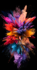 Wall Mural - Colorful holi powder explosion isolated on black background. Multicolored holi bomb burst . Creativity and abstract art concept.