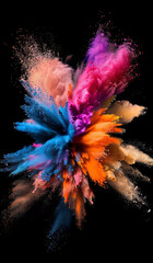 Wall Mural - Colorful holi powder explosion isolated on black background. Multicolored holi bomb burst . Creativity and abstract art concept.