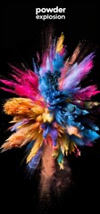 Wall Mural - Colorful holi powder explosion isolated on black background. Multicolored holi bomb burst . Creativity and abstract art concept.