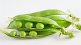 Fototapeta Mapy - Fresh peas in open pea pods, displayed against a white background