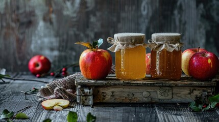 Canvas Print - Homemade preserves apple variants in glass jar rustic setting