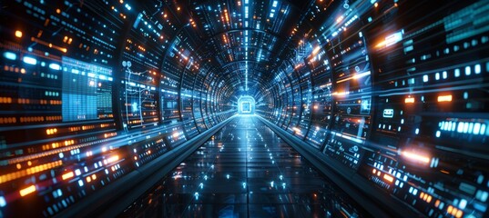 Poster - Digital cyberspace technology background. Virtual data wireless transfer. Generative AI technology.	
