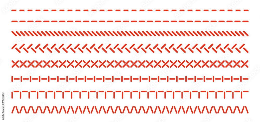 Sewing stitches line set isolated on white. Different types of thread ...