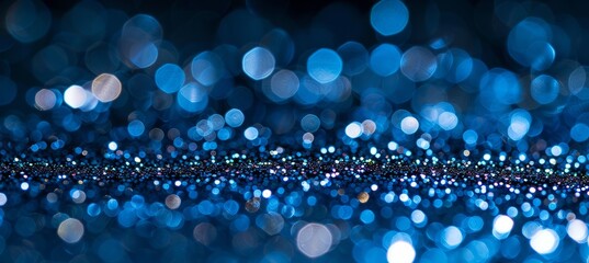 Wall Mural - blue glitter lights sparkle on dark night background. generative ai technology.