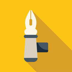 Poster - Fountain pen nib icon in flat style with long shadow on a yellow background