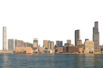 Wall Mural - Hong Kong city skyline with various skyscrapers and buildings isolated on a white background. Urban landscape template. Modern architecture concept