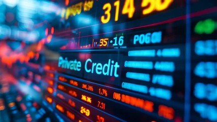 Poster - Dynamic Financial Market Display Showcasing Private Credit with Bright Neon Lights Reflecting Investment Trends in Private Lending Industry at Night