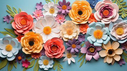 Canvas Print - Handcrafted Paper Flowers In Various Colors And Shapes With Detailed Petals