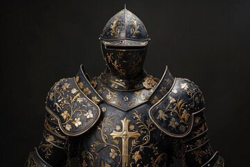 Wall Mural - The armor is ornate and gold, and the knight's face is obscured by the helmet