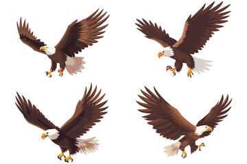 Wall Mural - Set of American eagle flying, American bald eagle, Set of bald eagle flying, American bald eagle flying on a white background, Vector illustration