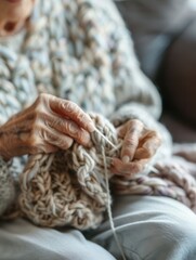 Aufkleber - Elderly participants focus on knitting and sewing, enhancing their skills in a supportive learning environment with peers. Generative AI