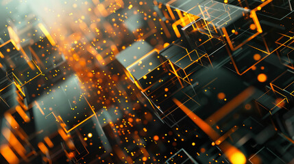 Fototapete - A cityscape with a lot of orange and black buildings