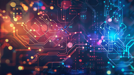 Fototapete - A colorful image of electronic circuits and wires