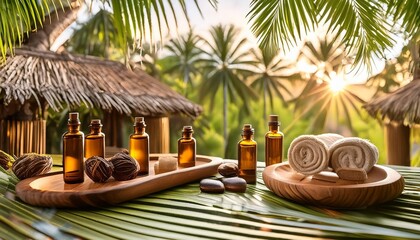 Wall Mural - Healing Powers A spa offering treatments using palm tree extracts and oils for relaxation and rejuvenation.