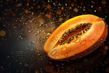 Wall Mural - A slice of orange with a few drops of water on it