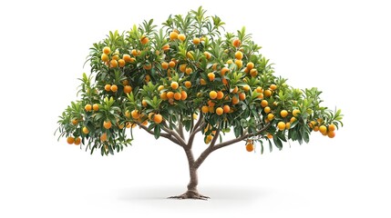 Loquat Tree with Ripe Orange Fruits on White Background