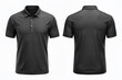 © Adisorn - A blank, modern black polo shirt with a relaxed fit, featuring a classic collar and buttons, displayed on a white background from front and back perspectives.