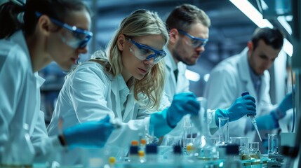 Wall Mural - A group of researchers conducting an experiment in a modern lab