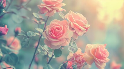 Canvas Print - Vintage Instagram effect applied to soft focused background with rose flowers