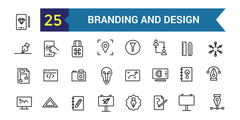 Aufkleber - Branding and design line icon set. Outline icon collection. Editable vector stroke.