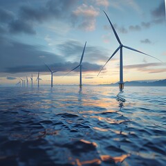 Wall Mural - Offshore Wind Farm Turbines in the Ocean Renewable Energy Industry Concept