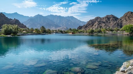 Wall Mural - Explore the rugged Hajar Mountains, visit the Hatta Heritage Village, and enjoy outdoor activities like kayaking, hiking, and mountain biking. Hatta offers a refreshing escape from the city