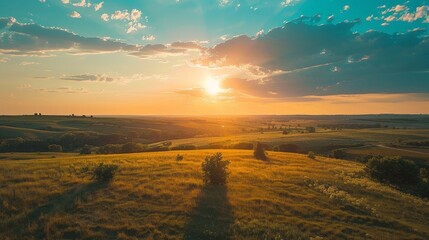 Canvas Print - Witness the expansive beauty of a prairie landscape, capturing the endless horizon from above.