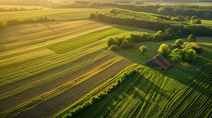 Canvas Print - Witness the serene expanse of a rural landscape, capturing the charm of farms and countryside from above.