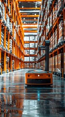 Poster - automated warehouse with robotic pickers efficient industrial logistics concept