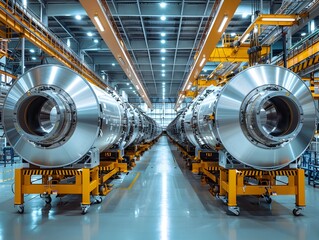 Poster - futuristic aerospace assembly line with advanced precision engineering and technology