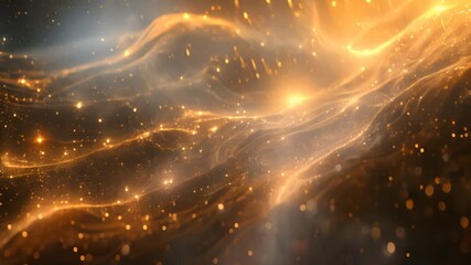 Poster - A mesmerizing scene of golden particles flowing gracefully through space, creating a mesmerizing dance of light.