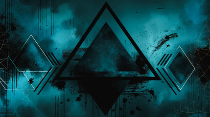 A blue background with a black triangle in the middle