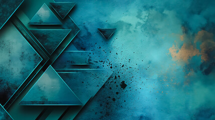 Wall Mural - A blue background with triangles and splatters of paint