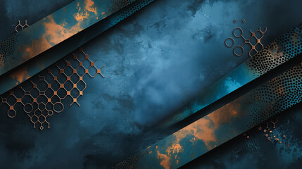 Poster - A blue and orange background with a pattern of squares and circles