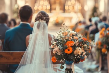 Elegant bridal bouquet in a wedding ceremony representing beauty love and celebration in a vibrant festive setting