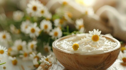 Canvas Print - Selective focus on chamomile extract in spa cream