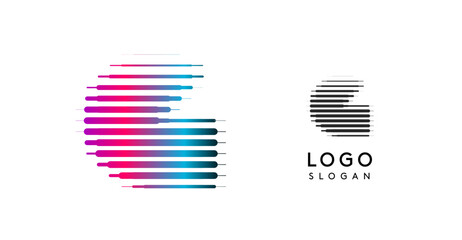Poster - Abstract wide letter G, logo with horizontal gradient lines, dynamic gradient logotype for tech companies, software development, and innovative brands. Vector illustration.
