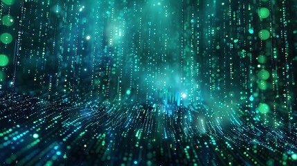 Poster - mesmerizing digital matrix background with flowing binary code and cyber hues