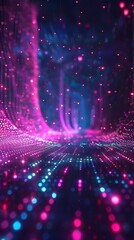 Poster - holographic cyber interface with floating digital data points in futuristic backdrop