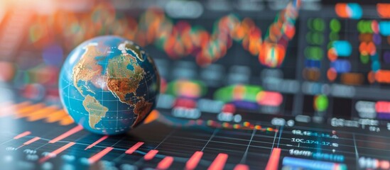 Global Financial Market Analysis with Stock Charts and Earth Globe Representing International Trade