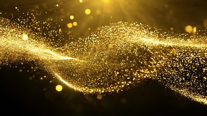 Poster - Golden sparkles flowing across black background in soft light