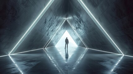 Poster - Hopeful Vision for a Sustainable Energy Future in a Dimly Lit Triangular Space