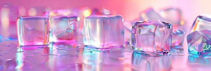 Poster - Colorful Abstract Ice Cubes on a Wet Surface With a Soft Gradient Background