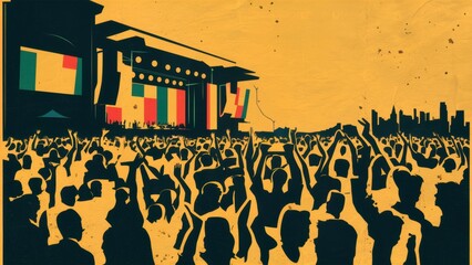 Wall Mural - A large crowd of people at a concert with their hands up, AI