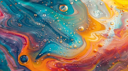 Aufkleber - Vibrant Abstract Patterns Formed by the Interaction of Oil and Water in a Fluid Mixture at Sunrise