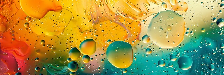 Aufkleber - Dynamic Interaction of Oil and Water Creating Colorful Swirls and Bubbles in Abstract Patterns