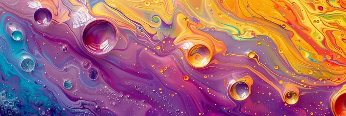 Aufkleber - Vibrant Swirls And Bubbles Of Colorful Oil And Water Mixing Together In Abstract Patterns