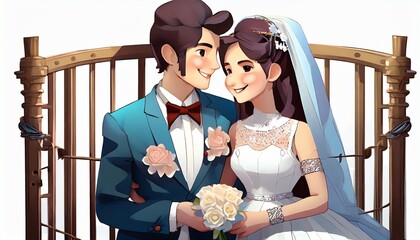 Wall Mural - bride and groom in wedding dress