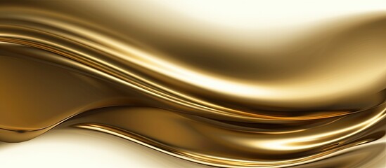 Poster - Elegant Golden Abstract Silk Waves Flowing Gracefully Across a Soft White Background